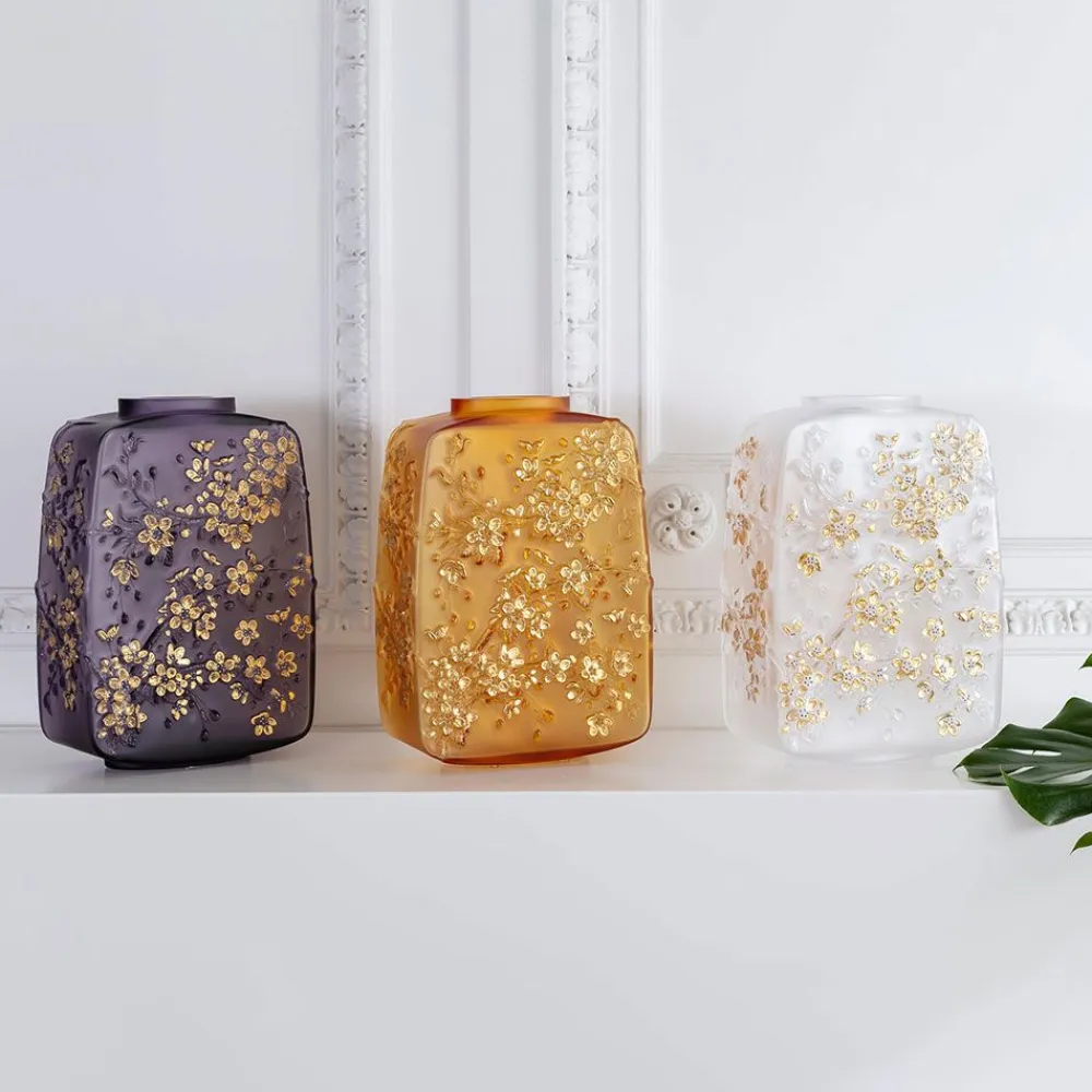 Vessière Cristaux Vases|Vases Cristal Couleur|Vase fleurs de cerisier lalique