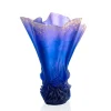 Vessière Cristaux Vases|Vases Cristal Couleur|Vase grand modèle drapé bleu nuit doré a la feuille d’or croisière daum