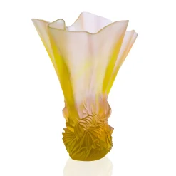 Vessière Cristaux Vases|Vases Cristal Couleur|Vase grand modèle drapé rose-vert croisière daum