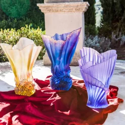Vessière Cristaux Vases|Vases Cristal Couleur|Vase grand modèle drapé rose-vert croisière daum