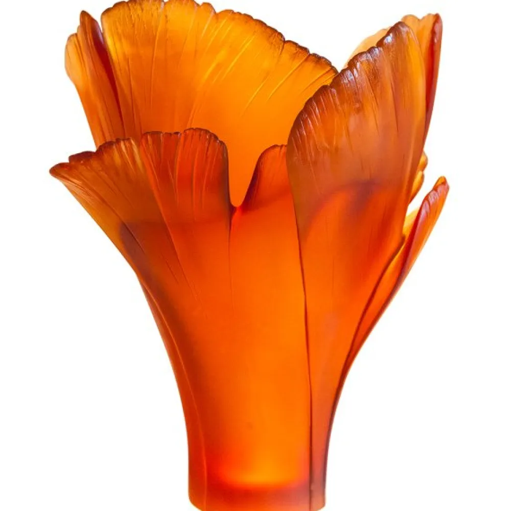 Vessière Cristaux Vases|Vases Cristal Couleur|Vase magnum ginkgo ambre daum 99 ex