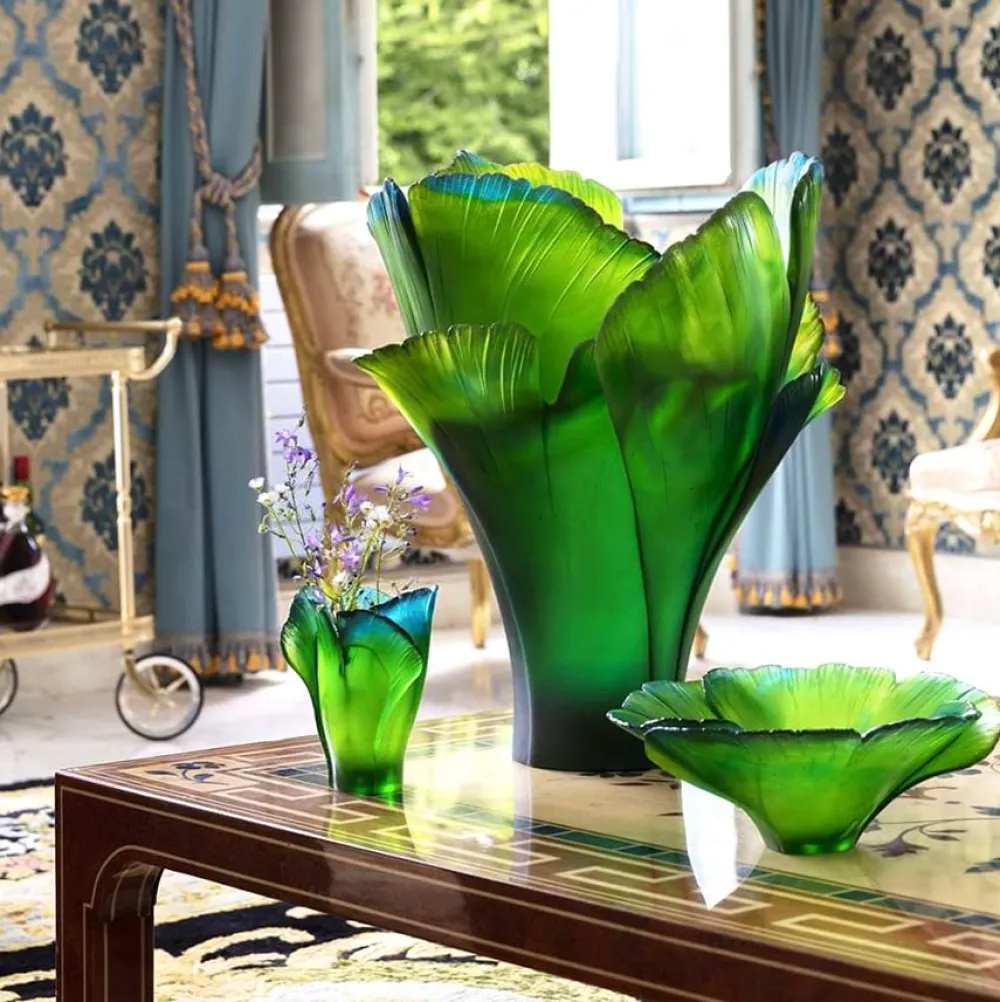 Vessière Cristaux Vases|Vases Cristal Couleur|Vase magnum ginkgo vert daum 99 ex