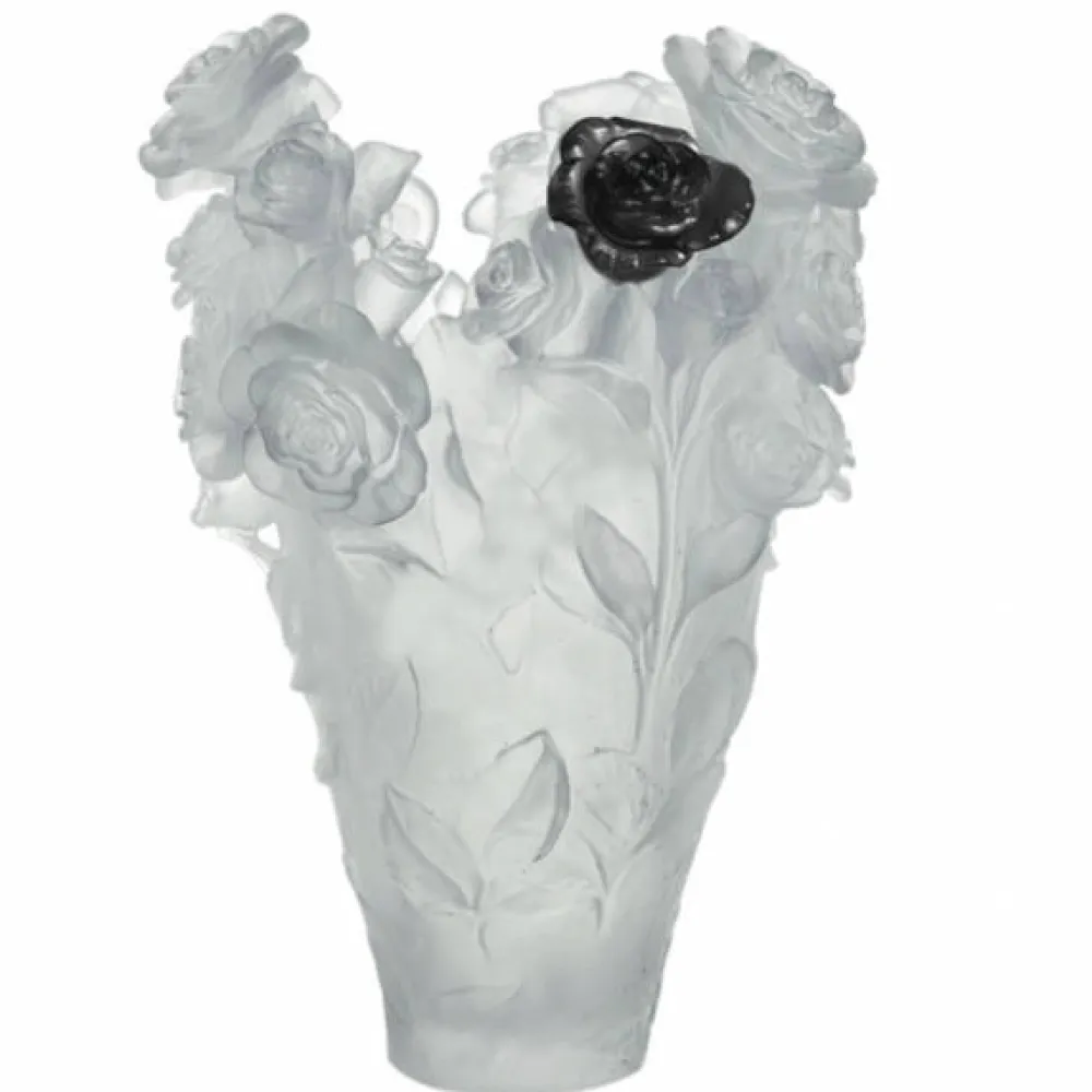 Vessière Cristaux Vases|Vases Cristal Clair|Vase magnum rose passion blanc noir daum