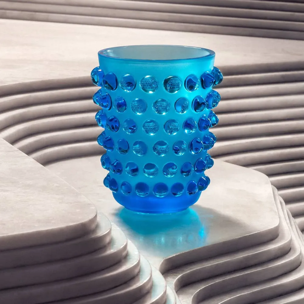 Vessière Cristaux Vases|Vases Cristal Clair|Vase mossi bleu lalique