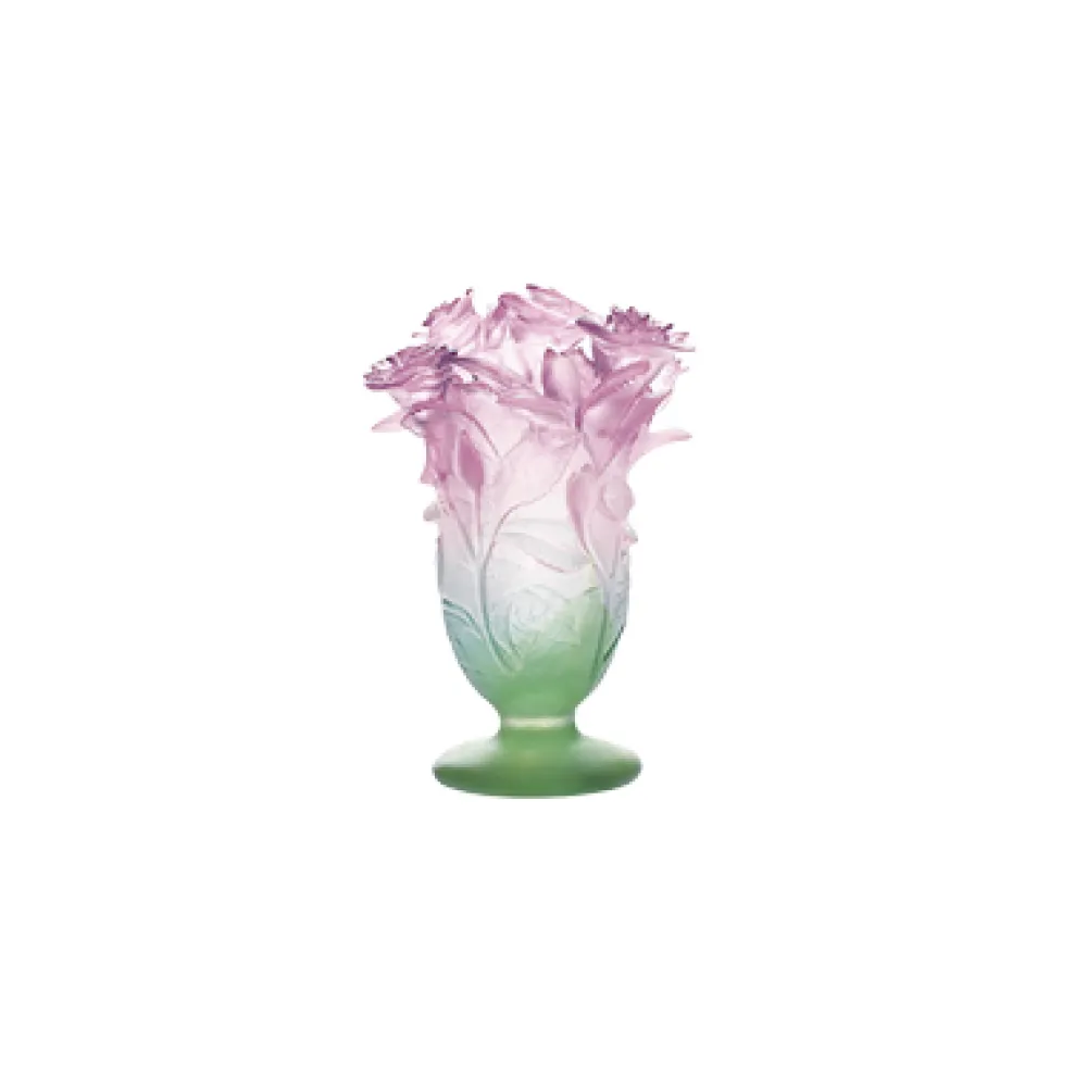 Vessière Cristaux Vases|Vases Cristal Couleur|Vase petit modèle vert et rose Roses Daum