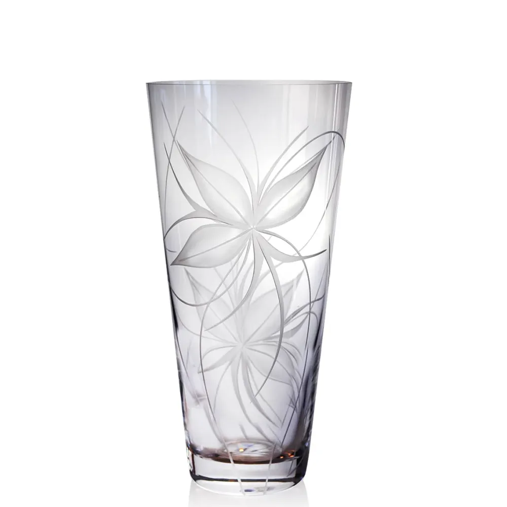 Vessière Cristaux Vases|Vases Cristal Clair|Vase roni tubulaire gravé main cristal lehrer