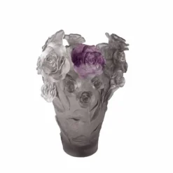 Vessière Cristaux Vases|Vases Cristal Couleur|Vase rose gris fleur violette daum