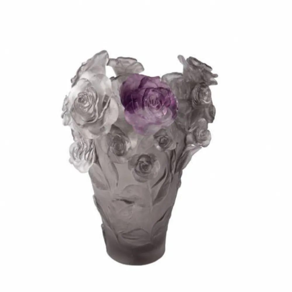 Vessière Cristaux Vases|Vases Cristal Couleur|Vase rose gris fleur violette daum