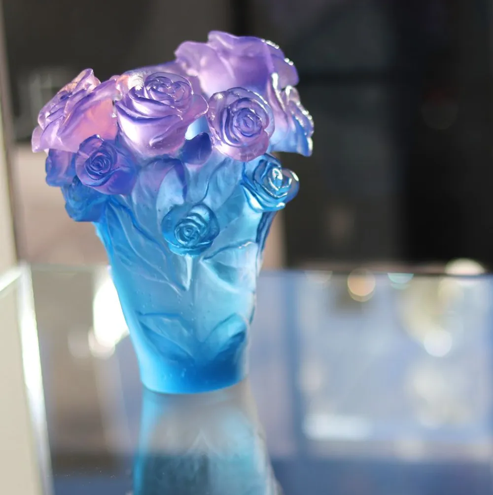 Vessière Cristaux Vases Cristal Couleur|Vases|Vase roses bleu mauve daum