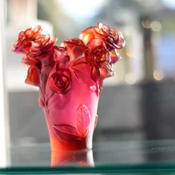 Vessière Cristaux Vases|Vases Cristal Couleur|Vase roses passion rouge violet daum