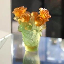 Vessière Cristaux Vases|Vases|Vase roses passion vert orange daum