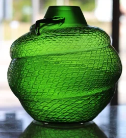 Vessière Cristaux Vases|Vases Cristal Couleur|Vase serpent vert amazone Lalique