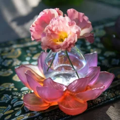 Vessière Cristaux Vases|Vases Cristal Couleur|Vase soliflore ambre rose Jardin de lotus Daum