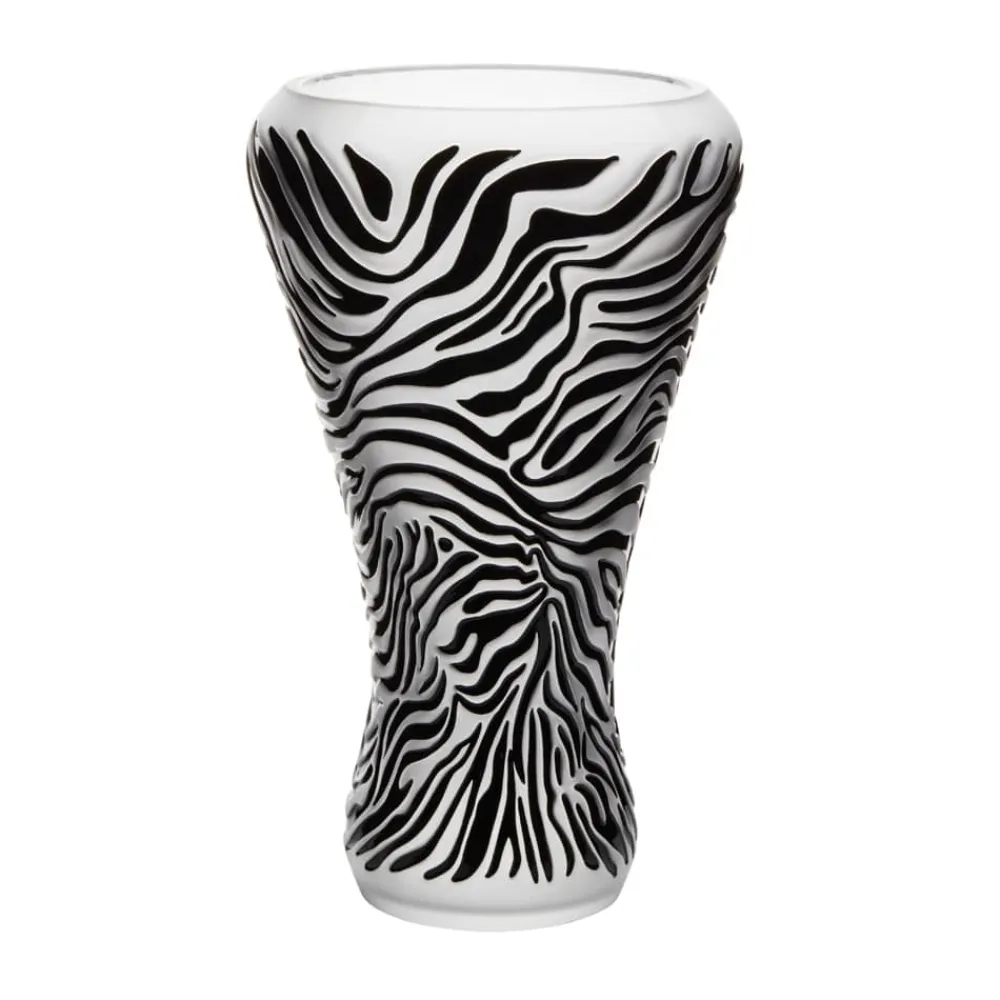 Vessière Cristaux Vases|Vases Cristal Couleur|Vase Zèbre incolore émaillé noir 28 ex Lalique